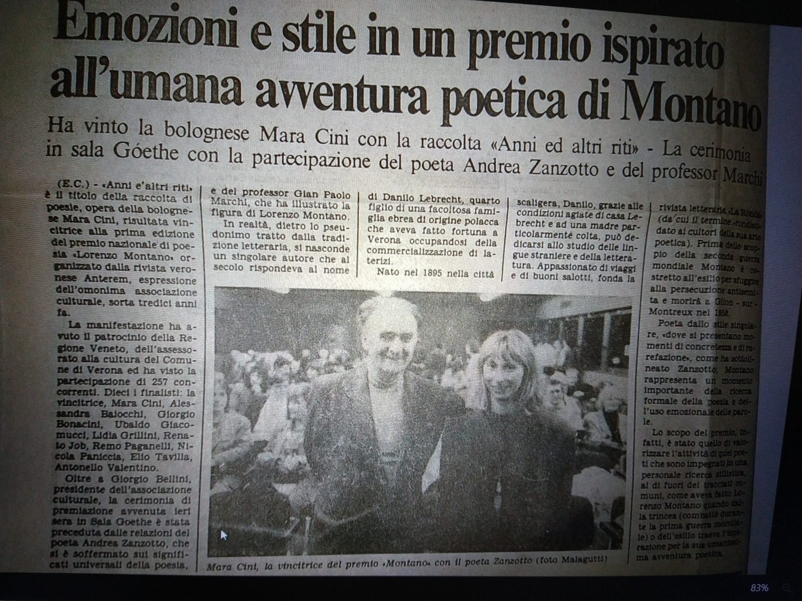 Articolo uscito su L'Arena, quotidiano di Verona, il racconto della prima premiazione