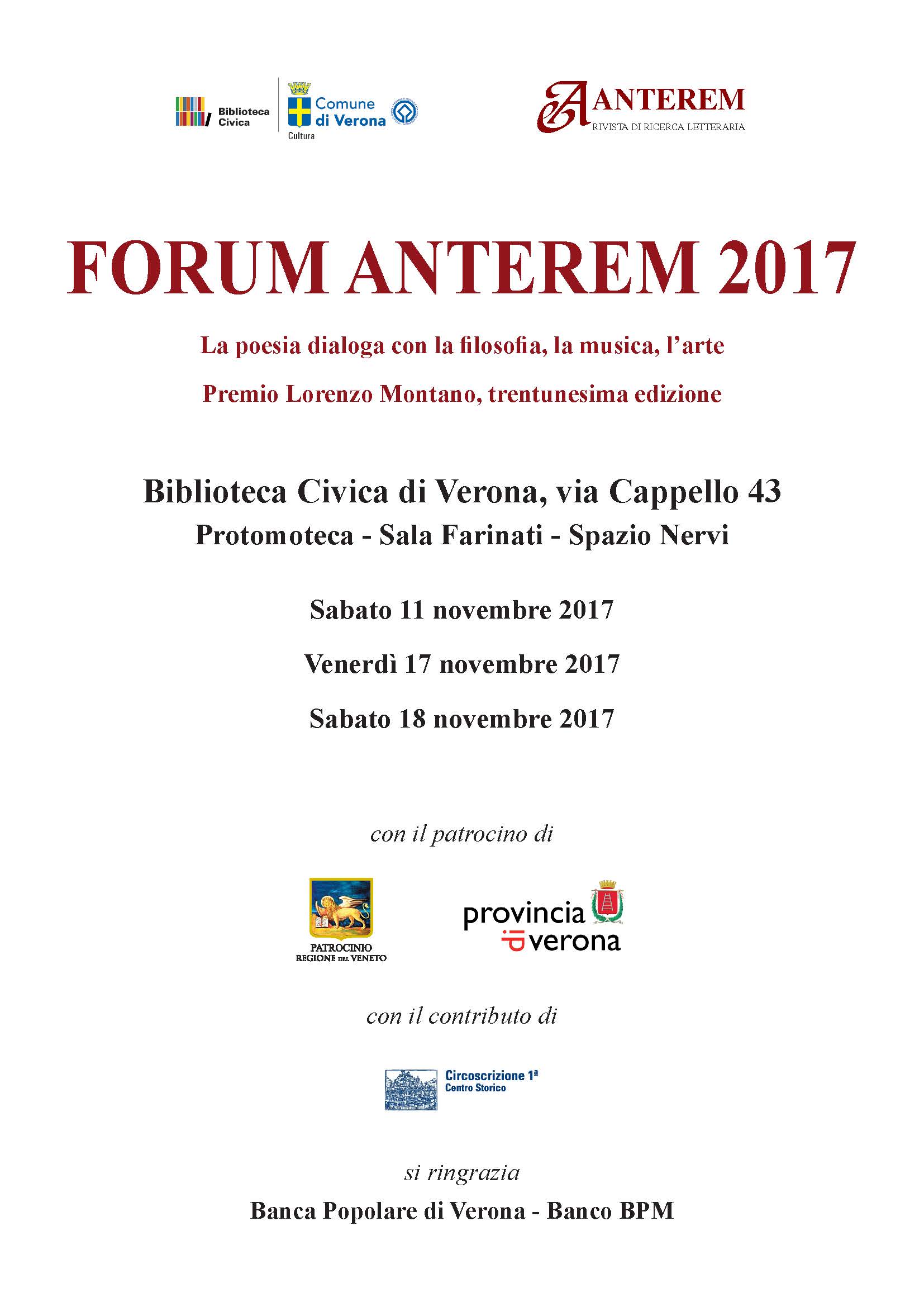 Locandina Forum Anterem 2017 – Premio Lorenzo Montano