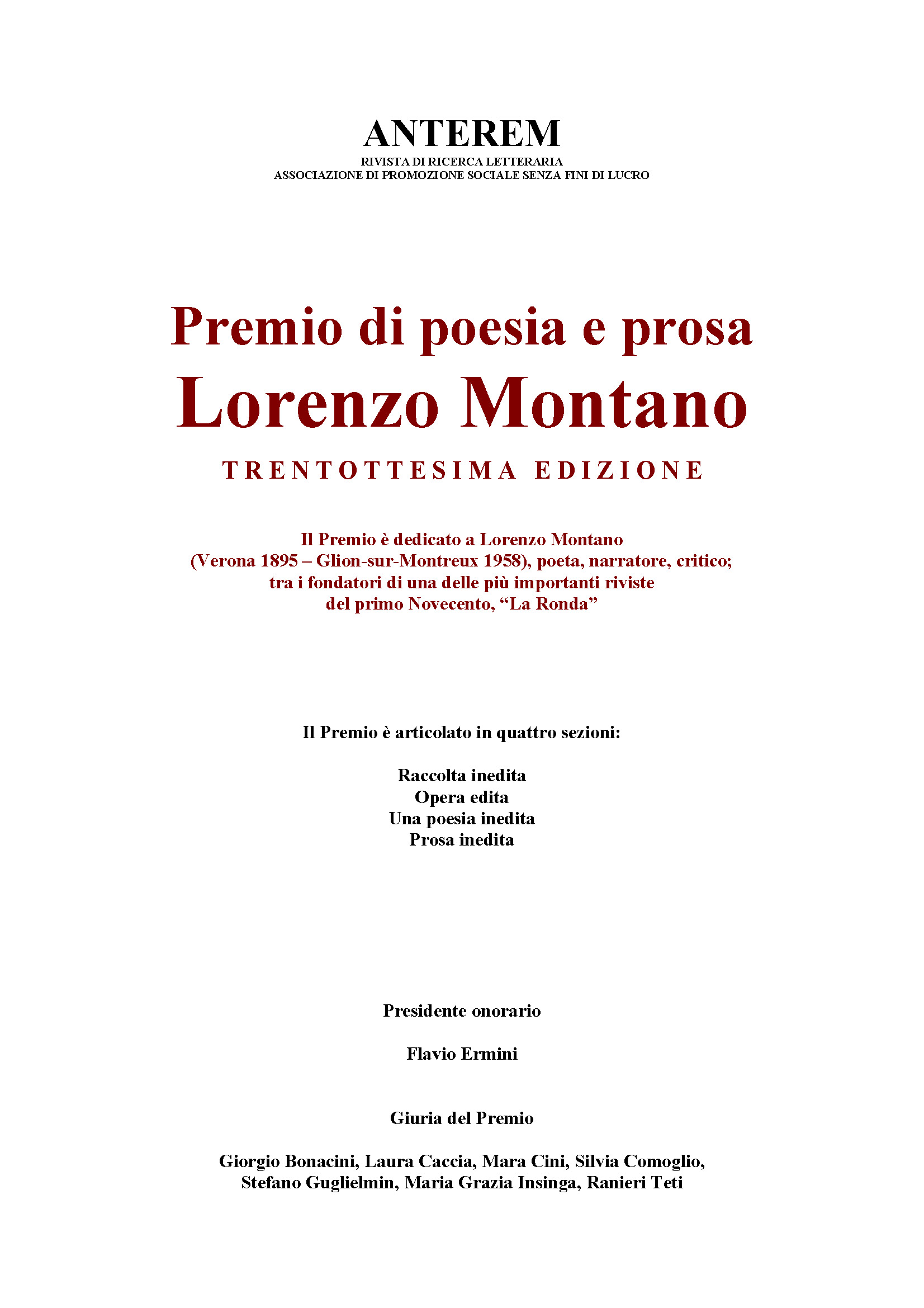 Area dedicata al Bando del premio Lorenzo Montano